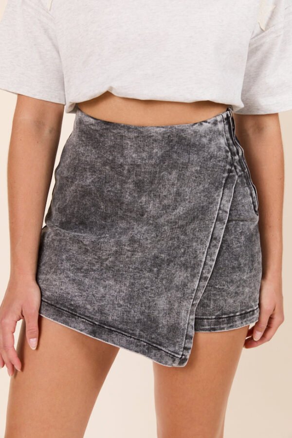My Favorite Black Acid Wash Denim Skort