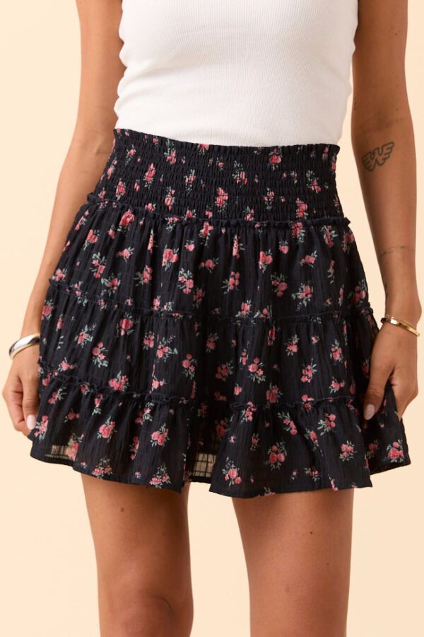 Through the Garden Black and Pink Flower Skort