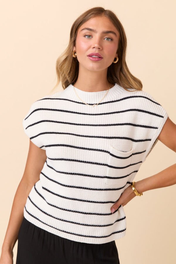 Lauren Short Sleeve White Black Striped Sweater