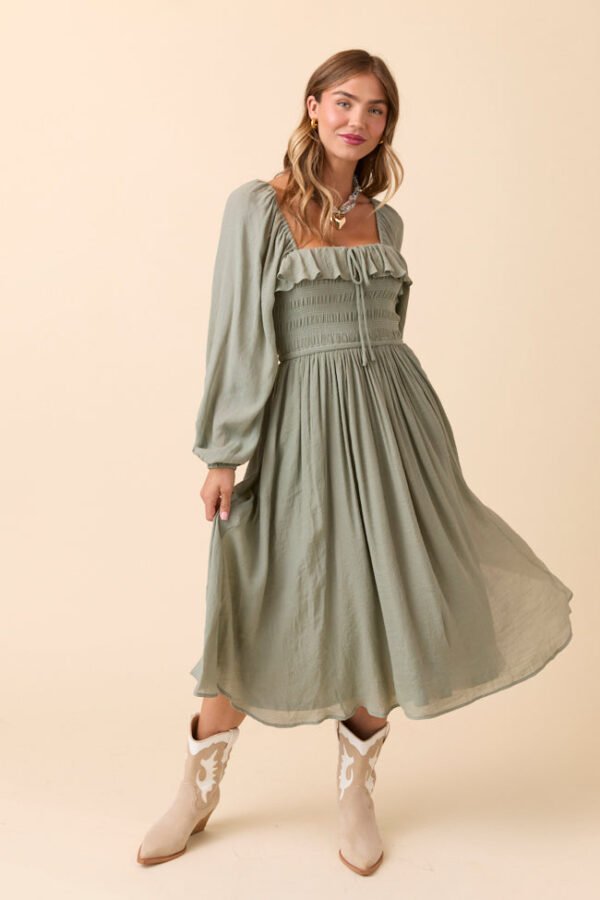 Summer Olive Smocked Maxi Dress