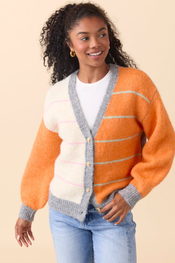 Ashley Orange and Grey Striped Cardigan