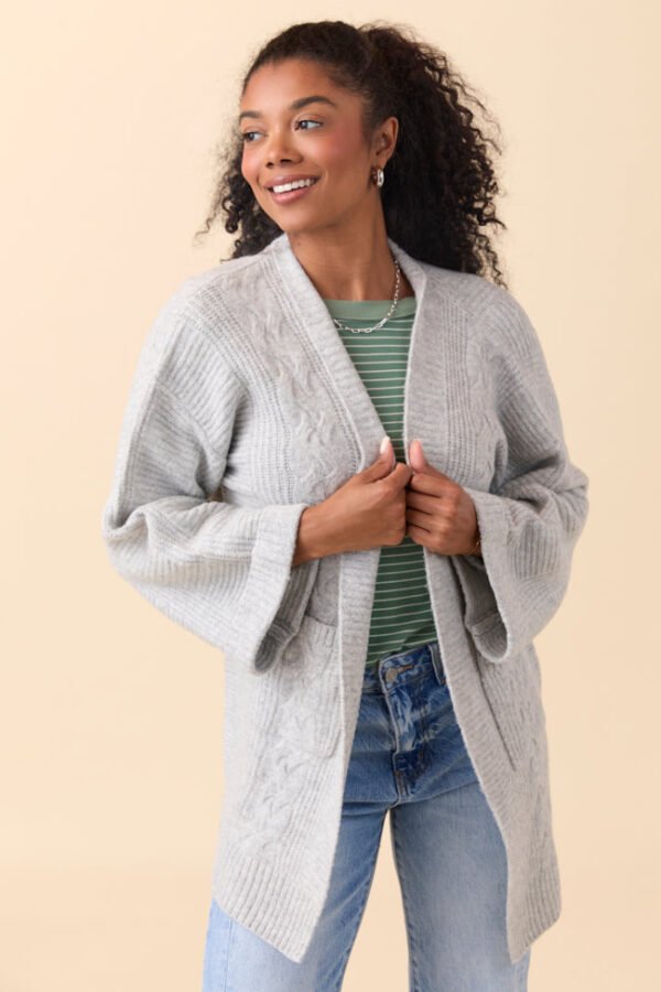 Aleah Grey Cable Sweater Coat