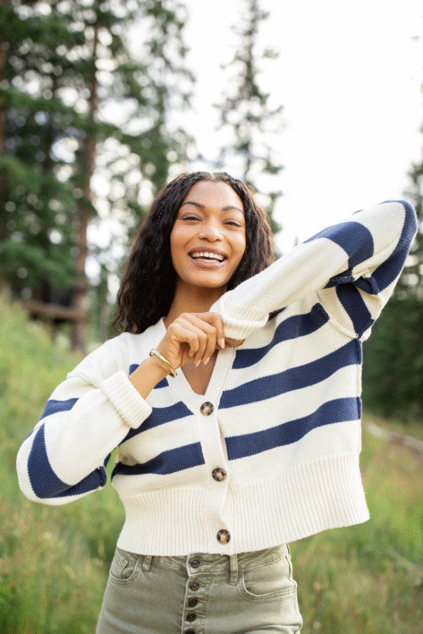 Rachel Ivory and Navy Stripe Cropped Cardigan