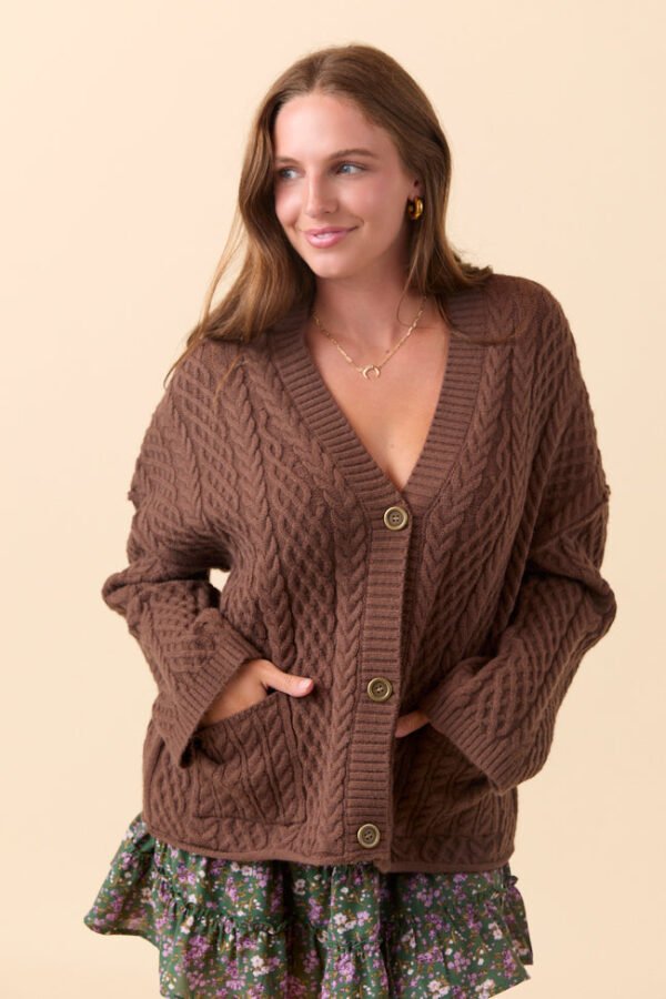 Pippa Brown Cable Knit Cardigan
