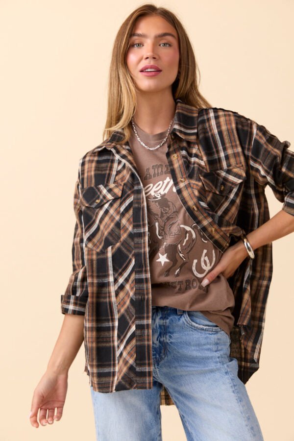 Zion Black Plaid Flannel Top