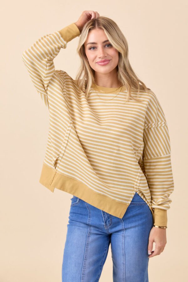 Kara Yellow Stripe Waffle Pullover