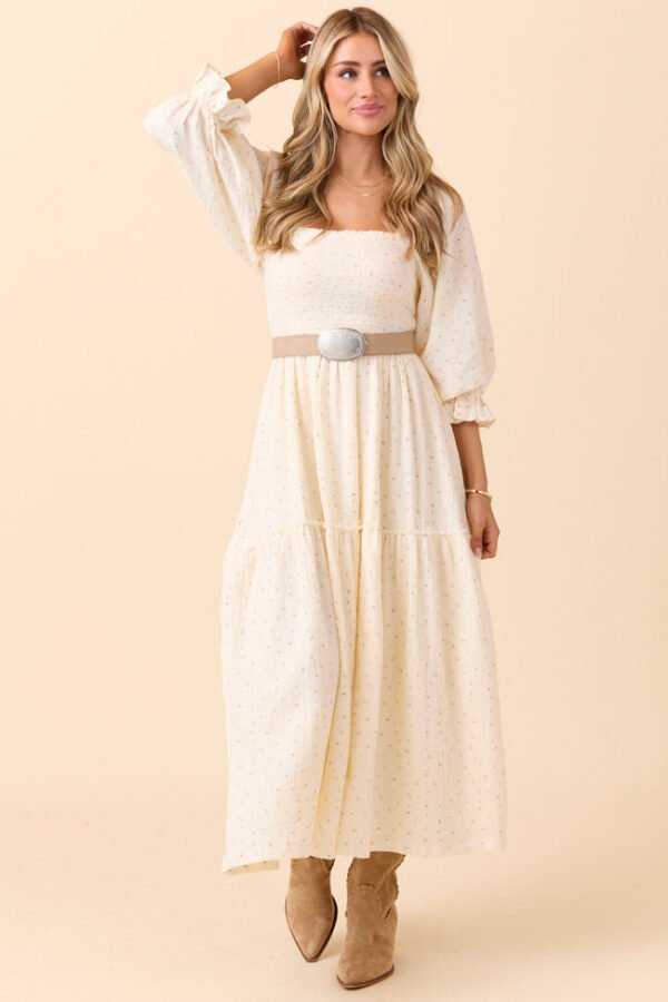 Thalia Ivory Floral Smocked Top Maxi Dress