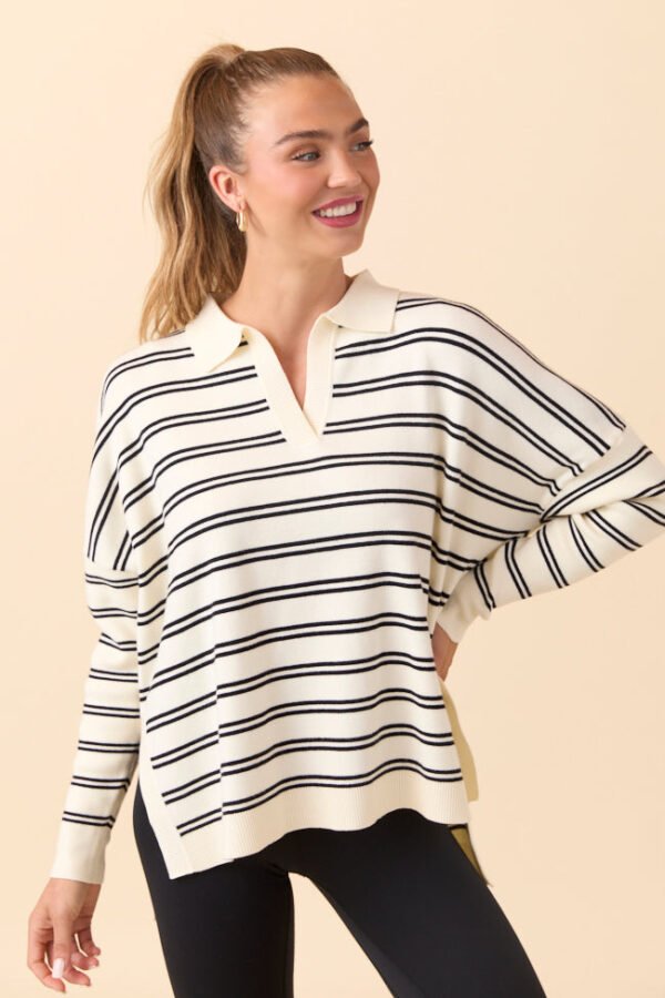 Jurnee Ivory and Black Striped V-Neck Sweater