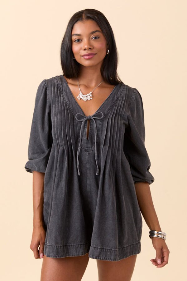Eleanor Long Sleeve Charcoal Romper