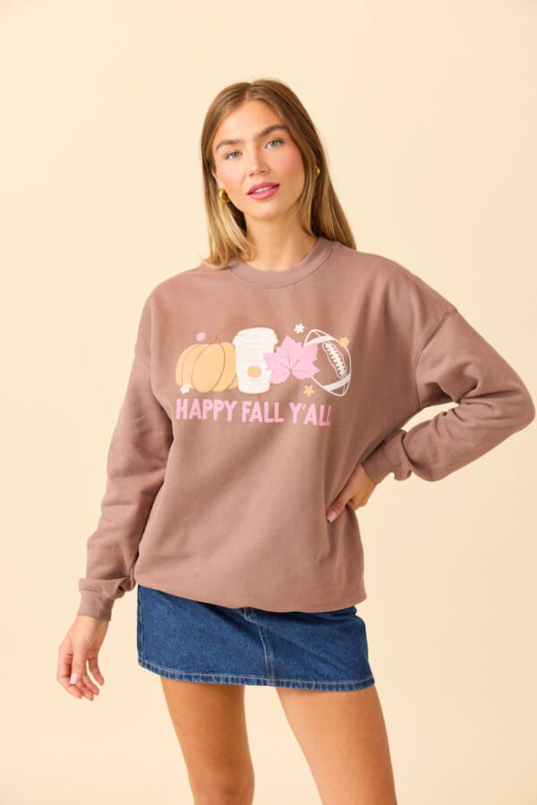 Happy Fall Y'all Mocha Graphic Sweatshirt SALE