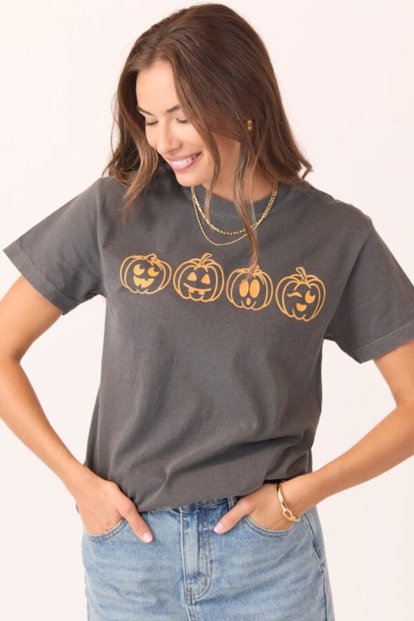 Pumpkin Faces Dark Grey Graphic Tee SALE